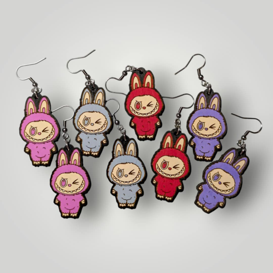Labubu Monsters Hand Painted Wood Earrings