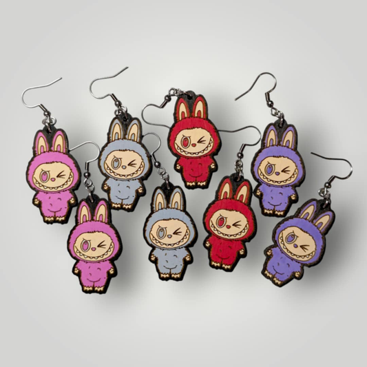 Labubu Monsters Hand Painted Wood Earrings