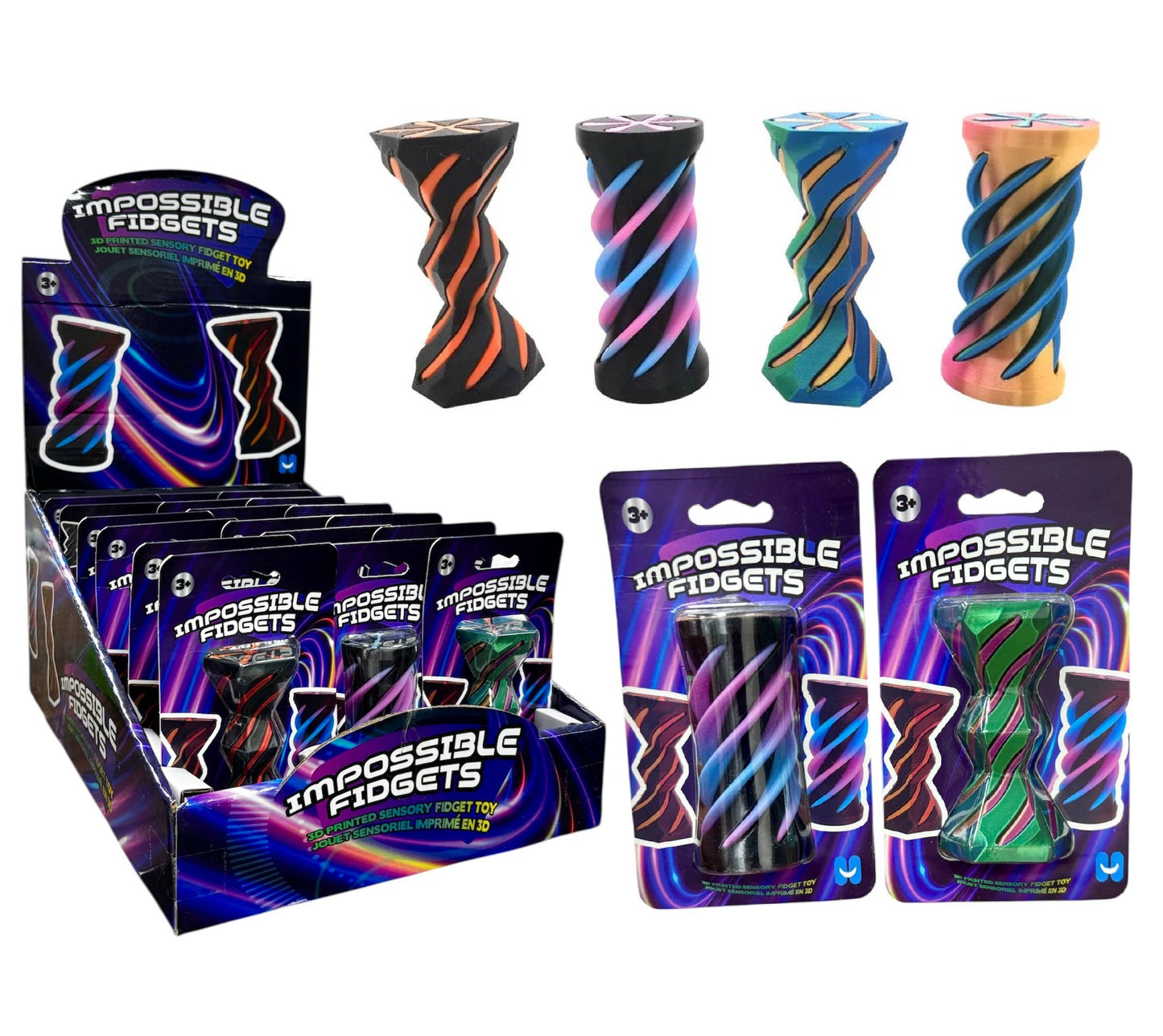 3D-Printed 3" Impossible Fidget Spiral - Assorted
