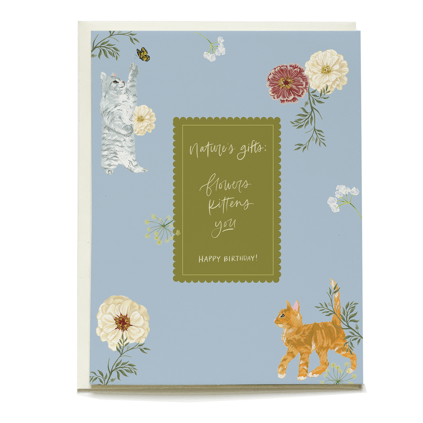 Kittens+Florals Birthday Greeting Card