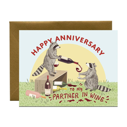 Raccoon Partner in Wine Anniversary Card - Front & Company: Gift Store