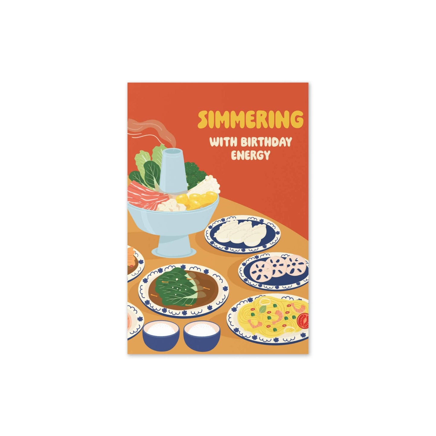 Hot Pot Simmering Cute Birthday Cards | Asian Soup Food Happy Greeting