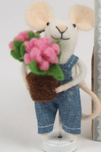 Felt Mouse Keyring In  Dungarees Holding Flowerpot - Front & Company: Gift Store