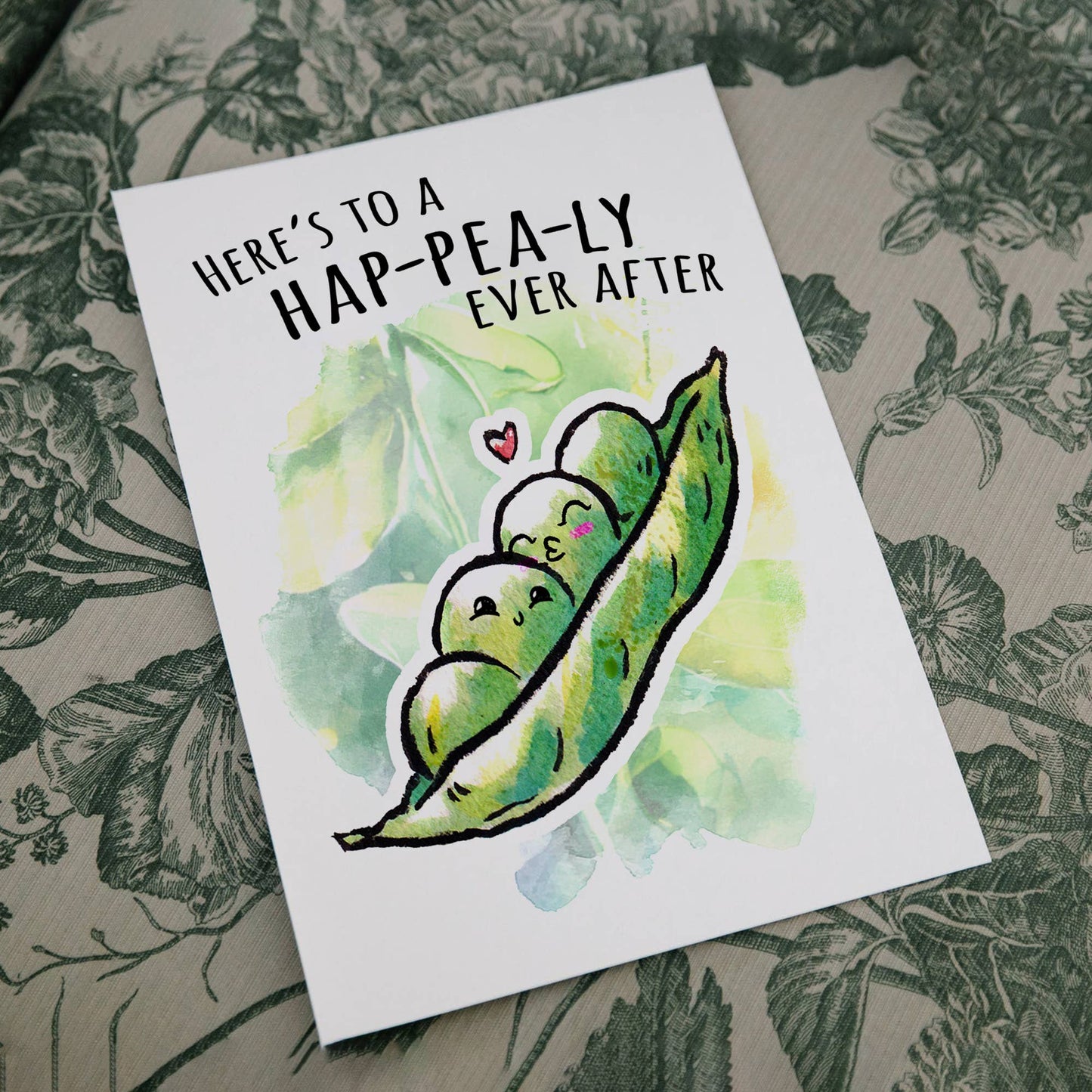 "Hap-pea-ly Ever After" - Funny Cute Pea Wedding Card