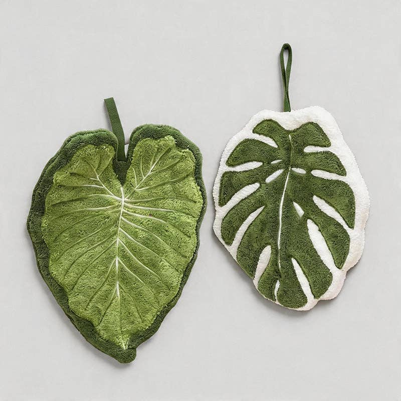 Plant Shaped Leaf Design Hanging Hand Towels (Monstera & Alocasia)