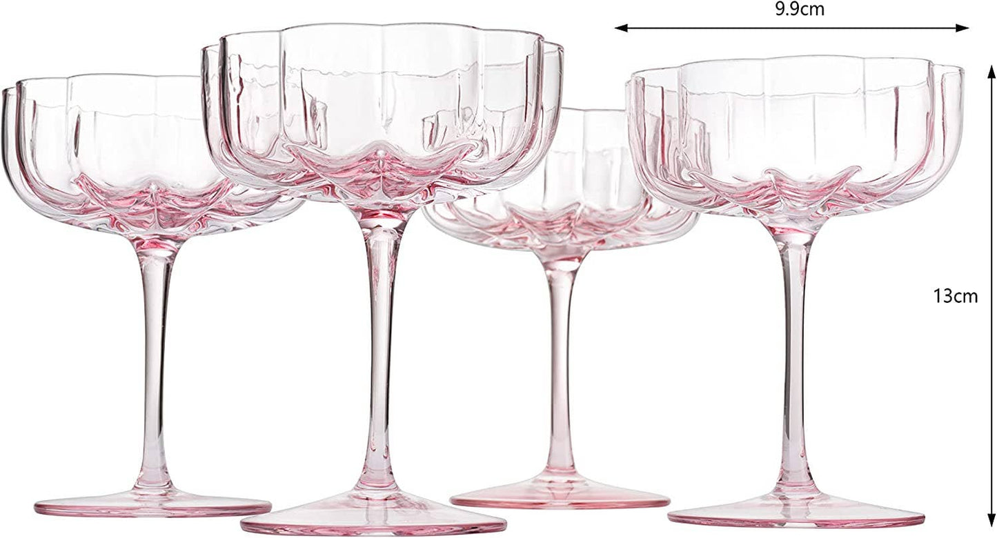 Elegant Flower  Champagne & Cocktail Coupes - Pink Set of 4
