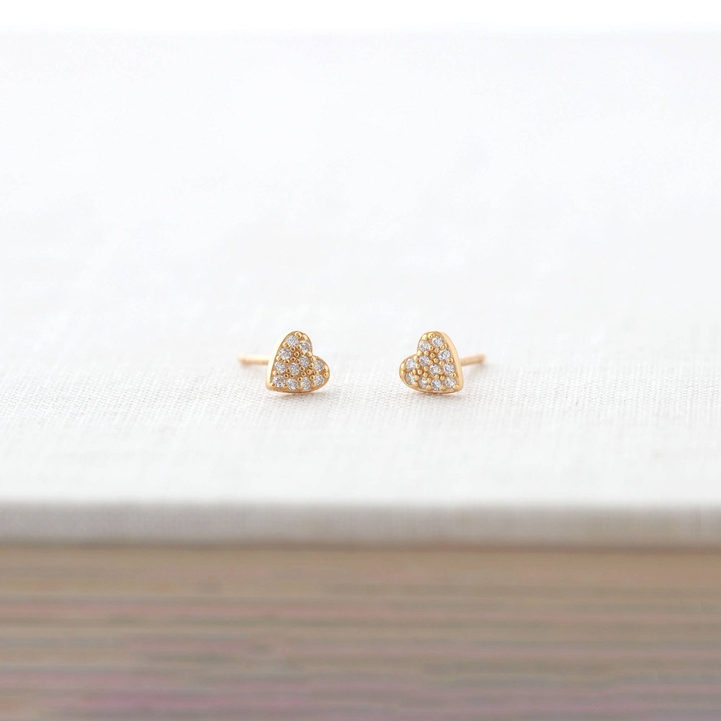 Heart Crystal Stud Earrings 18K Gold Vermeil