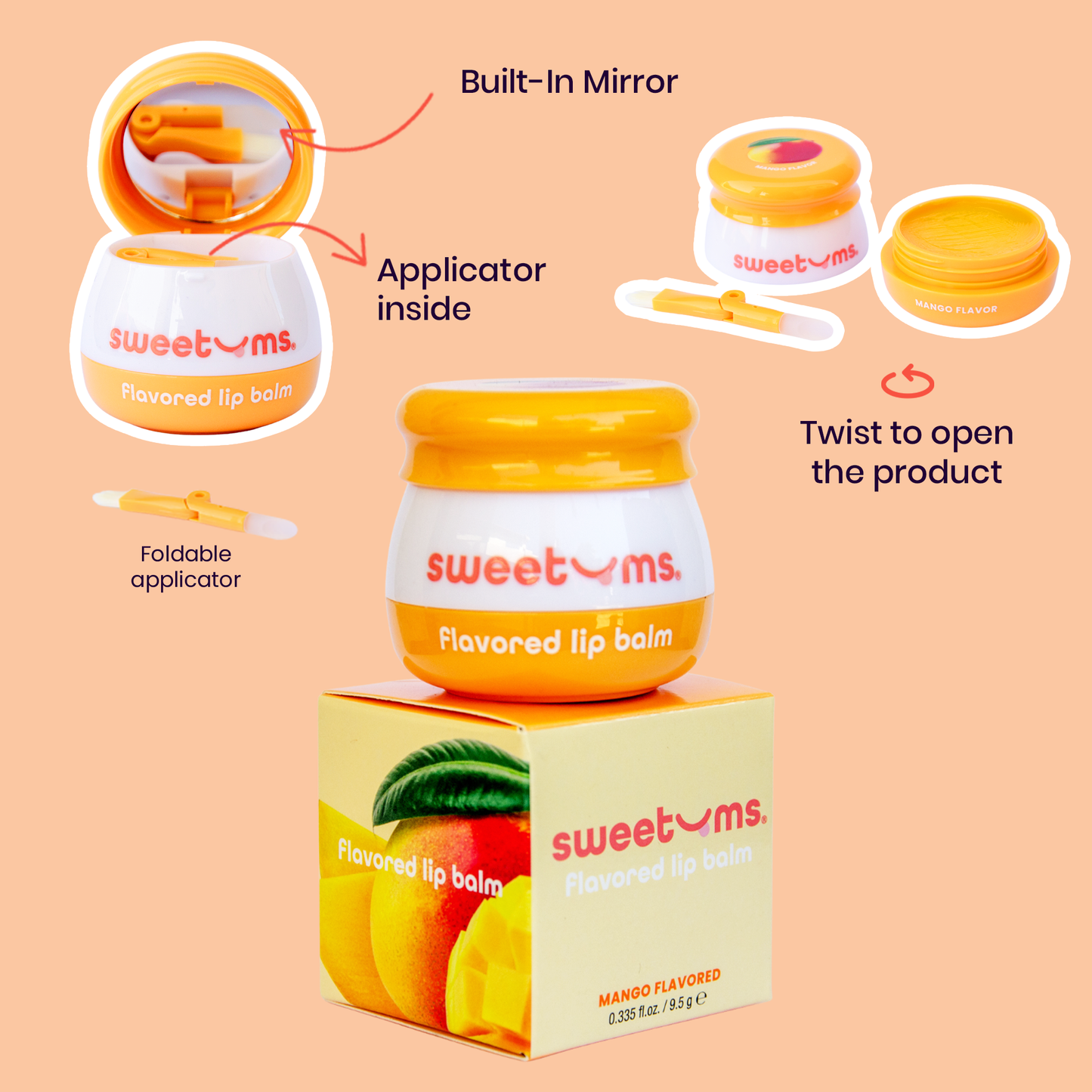 Sweetums Mango Flavored Lip Gloss with mirror and applicator