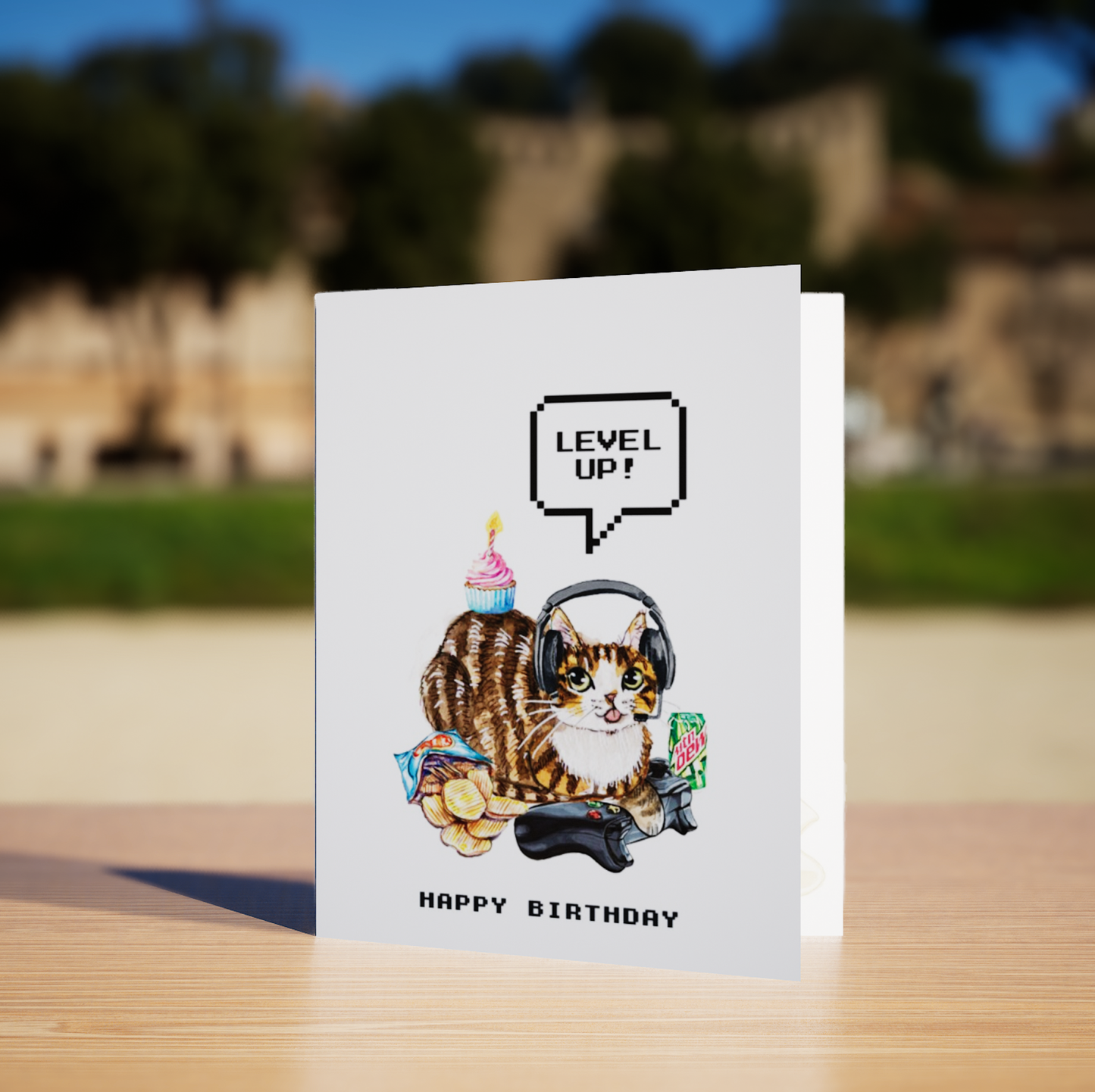 Video Gamer Cat - Funny Birthday Card
