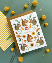 Load image into Gallery viewer, Thankful Squirrels with Pumpkin Pie Thanksgiving Card
