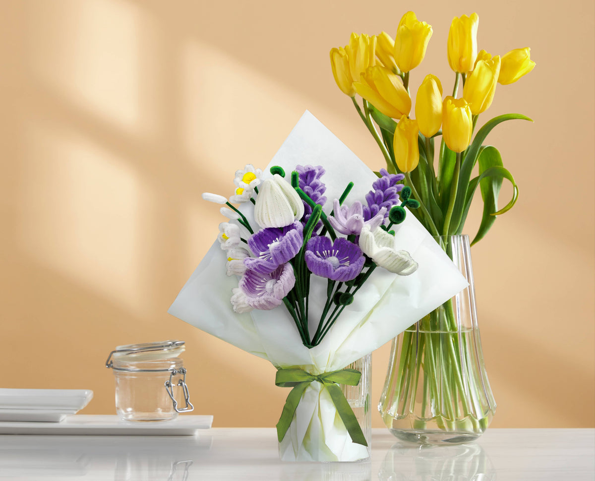 DIY Chenille Flower Bouquet Kit – Purple Mix