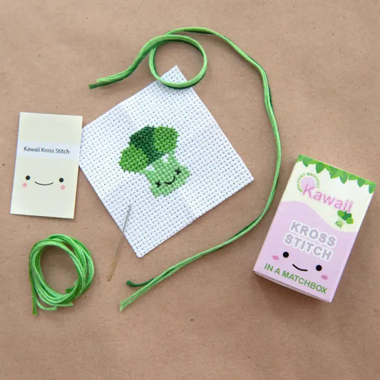 Kawaii Broccoli Cross Stitch Kit in A Matchbox