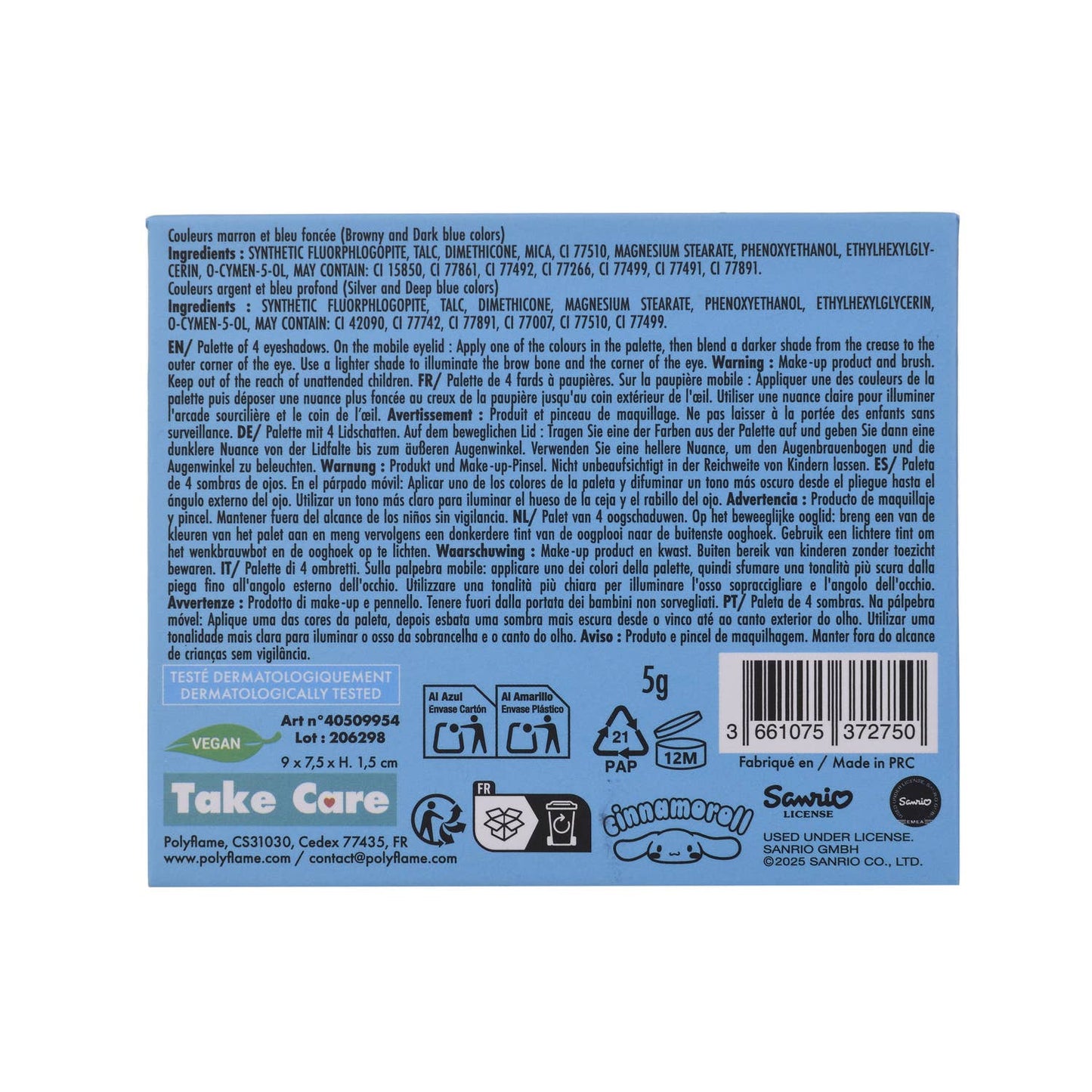 Cinnamoroll palette of 4 eyeshadows + brush and mirror