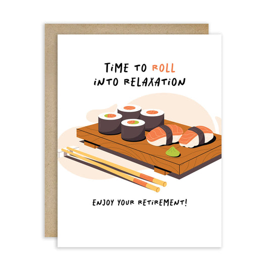 Time to Roll Funny Retirement Cards | Japanese Maki Sushi Nigiri Food Greetings
