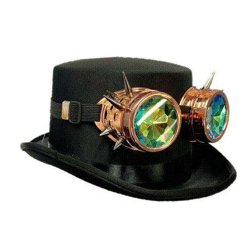 Steampunk Top Hat with Goggles Fancy Dress - Front & Company: Gift Store