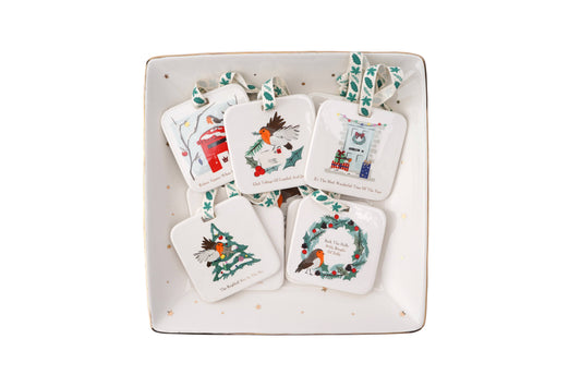 Winter Robin 6 Asst Ceramic Hangers and Display