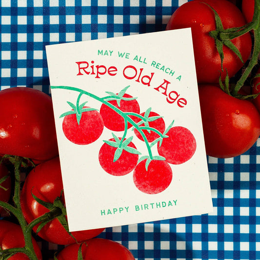 Ripe Old Age Tomato - Risograph Birthday Card
