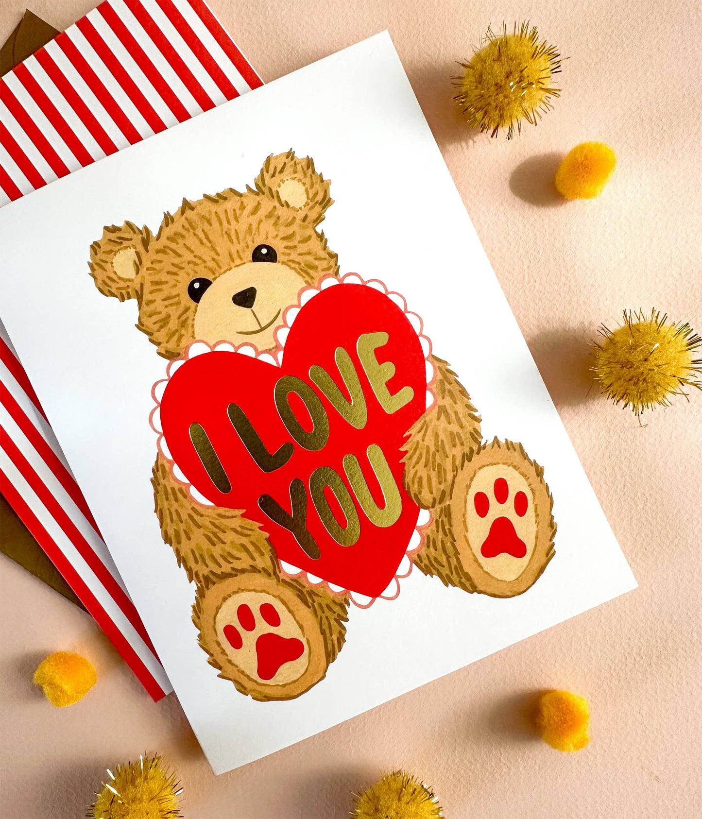 Teddy Bear with Heart Valentines Day Card *Foil Stamped*