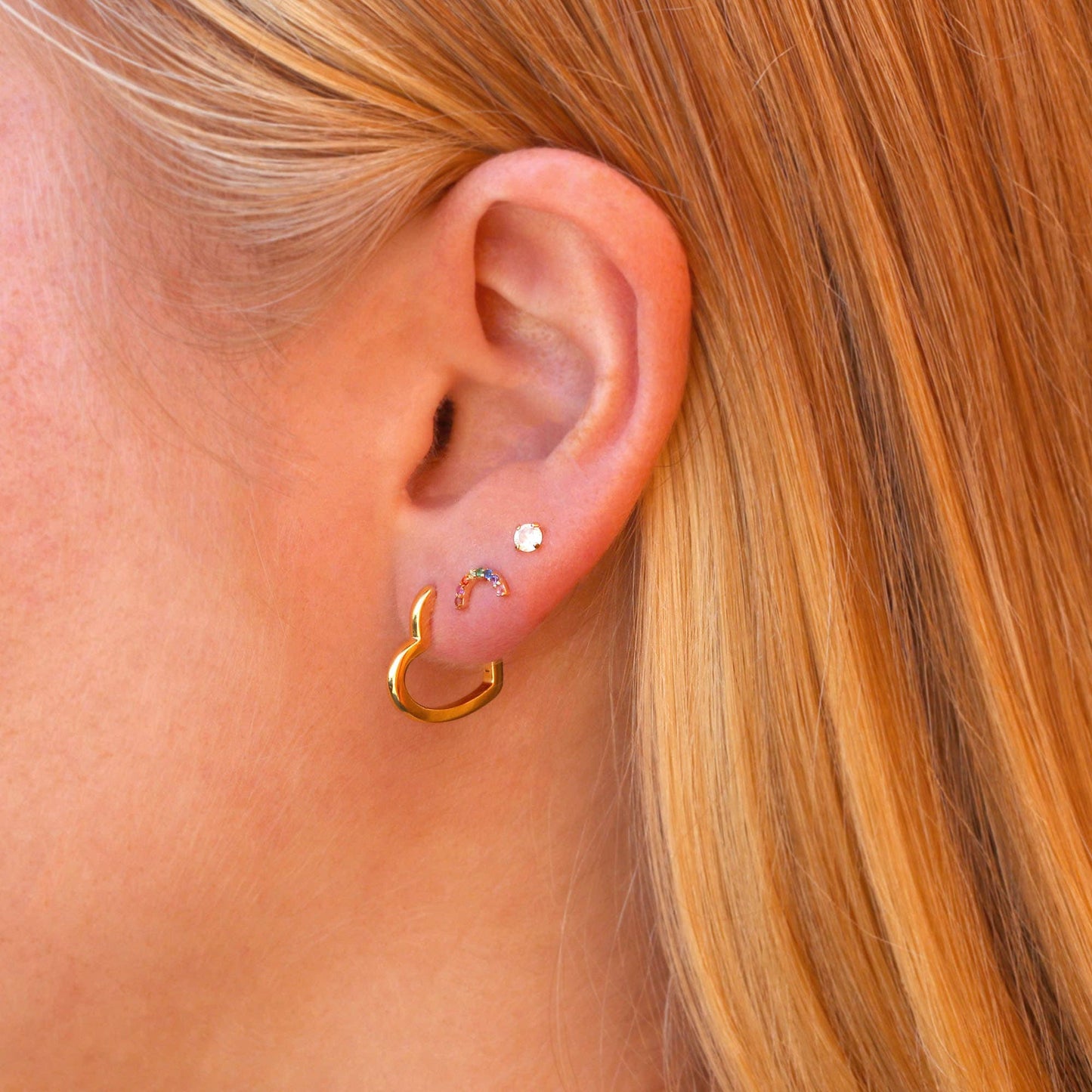 Open Heart Hinged Huggie Hoops 18K Gold Vermeil