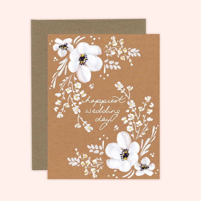 Kraft Happiest Wedding Day White Floral Card