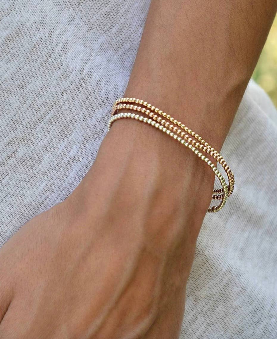 Gold Beads Bracelets- 14K Gold Steel Bead Stretch Bracelets