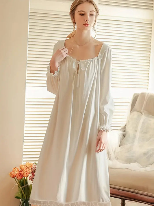 Lace Trim Lounge Dress Cream
