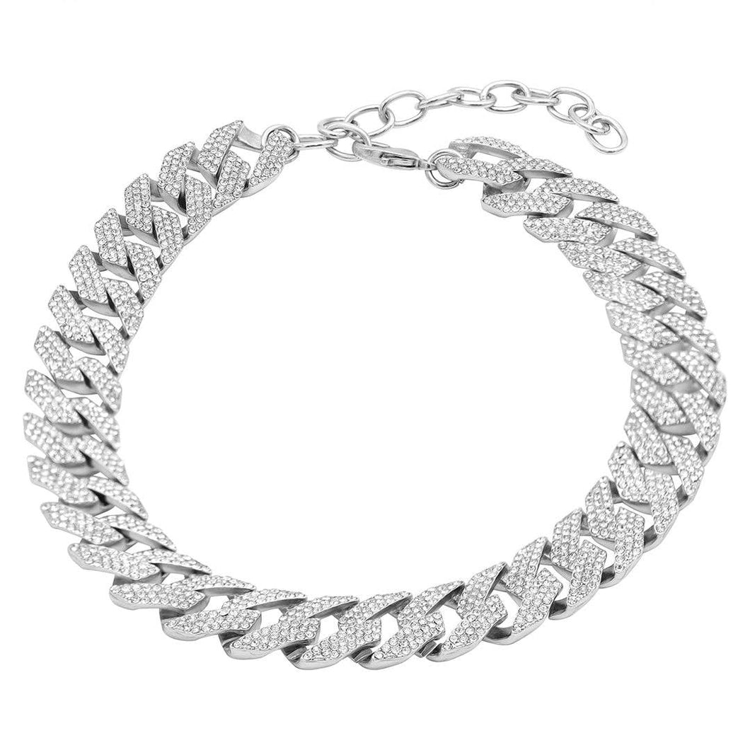 Edgy Cuban Crystal Adjustable Choker Chain Necklace silver