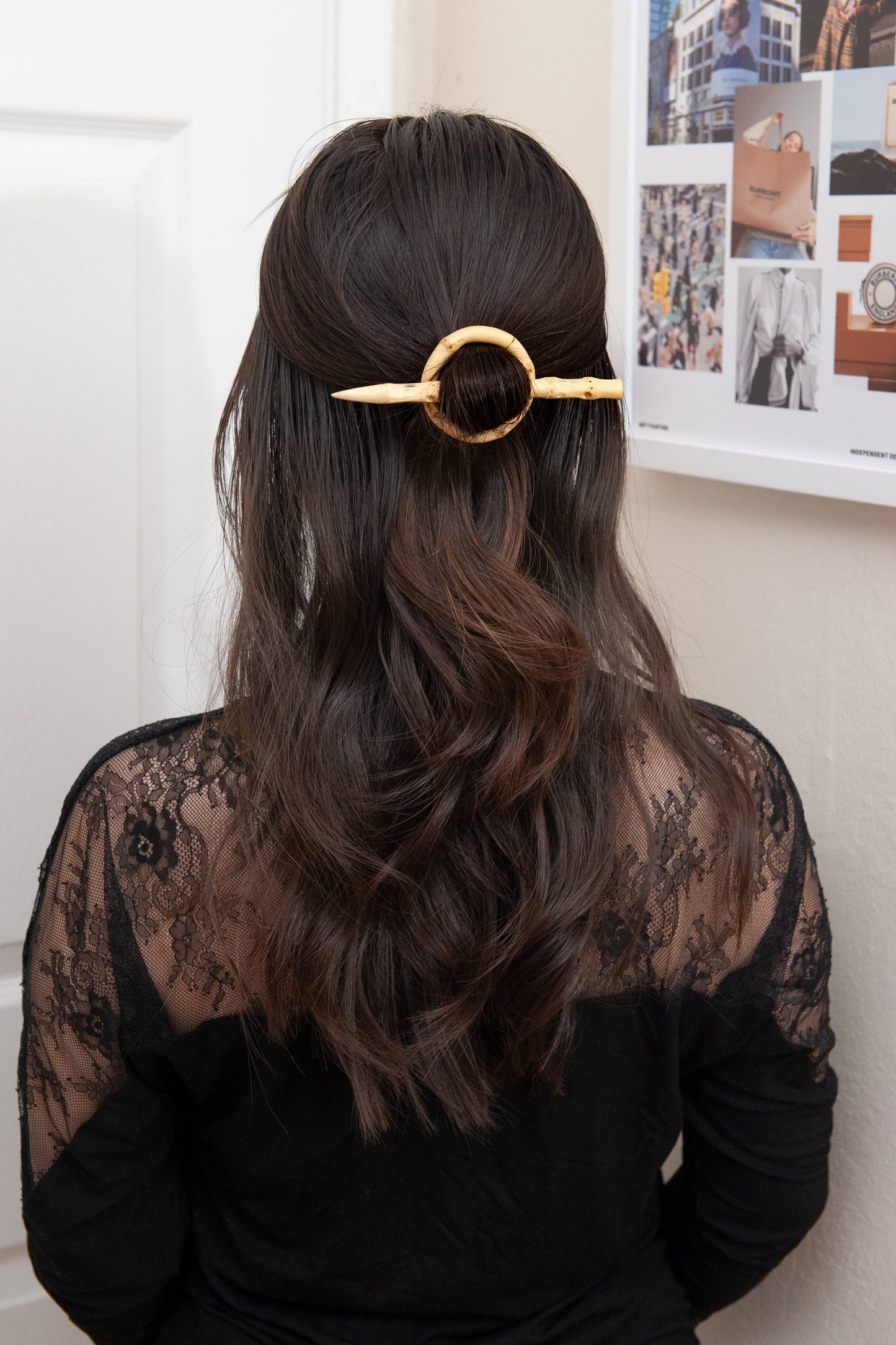 Natural Bamboo Root Circle Hair Slide