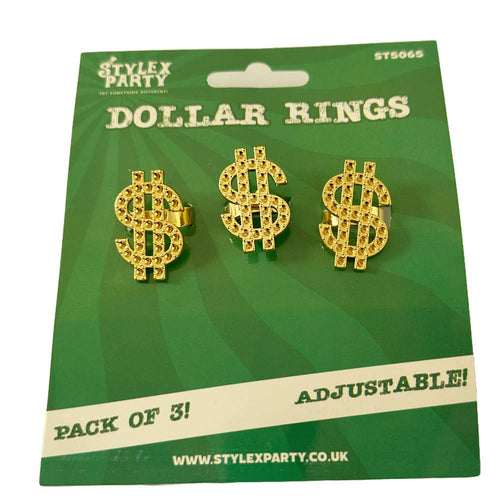 Gold Dollar Sign Rings Fancy Dress Jewellery Pack Of 3 - Front & Company: Gift Store