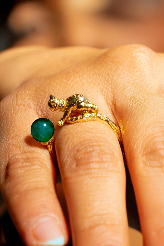 Cat's Cradle Ring - 18K Gold Plated + Green Onyx