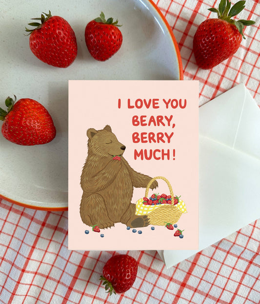 Bear with Basket of Berries Love Card