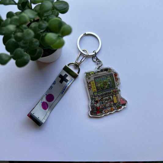 Gameboy Cafe Keychain W/ Lanyard