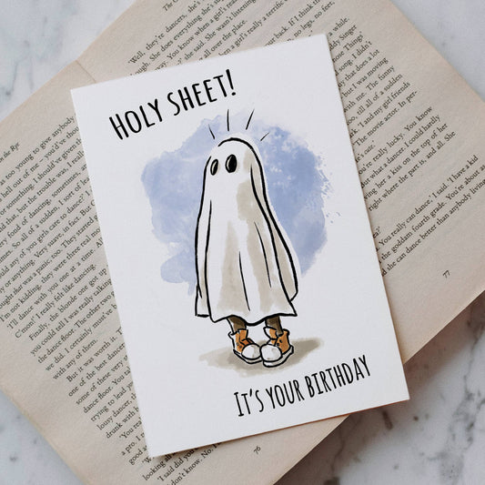 "Holy Sheet!" - Funny Ghost, Horror, Halloween Birthday Card