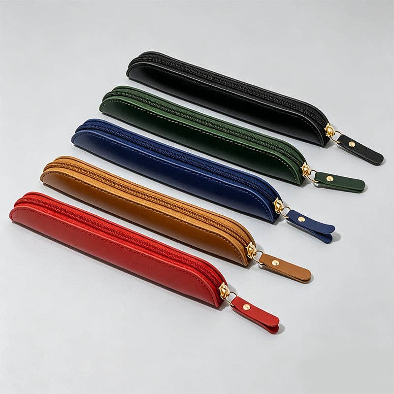 Minimalist Solid Color Faux Leather Pencil Case