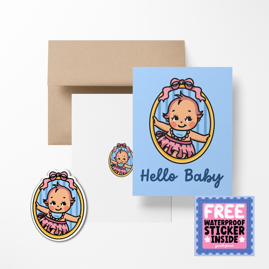 Hello Baby Retro Babies Greeting Cards