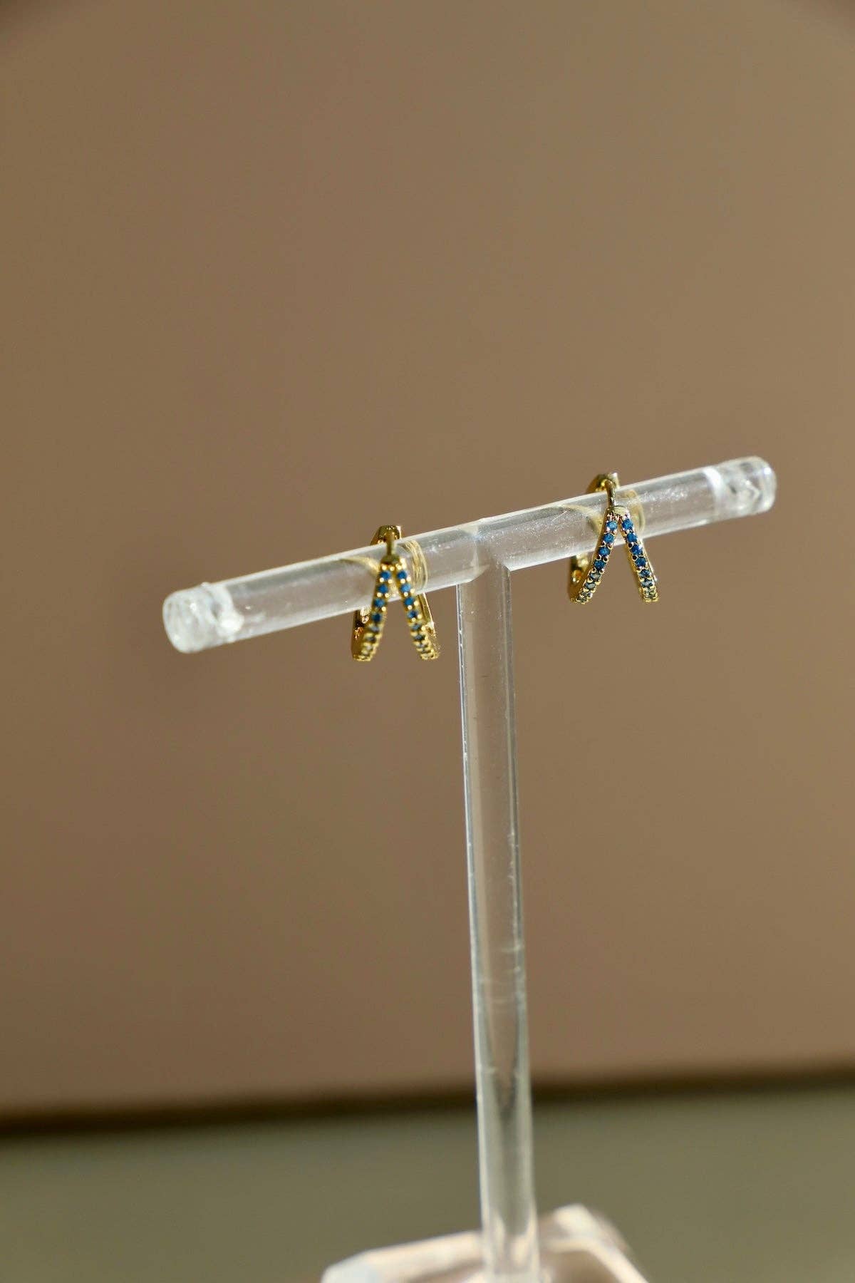 DOUBLE CZ HUGGIE HOOPS-BLUE