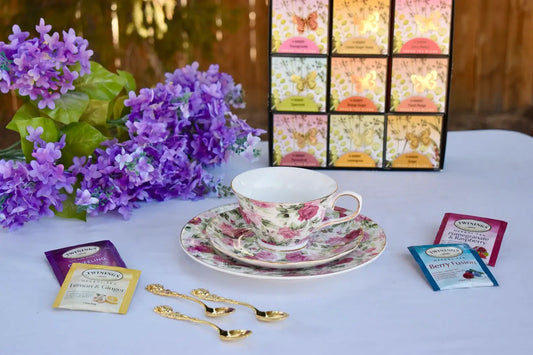 Country Rose Chintz with Pink Roses Teacup and Saucer