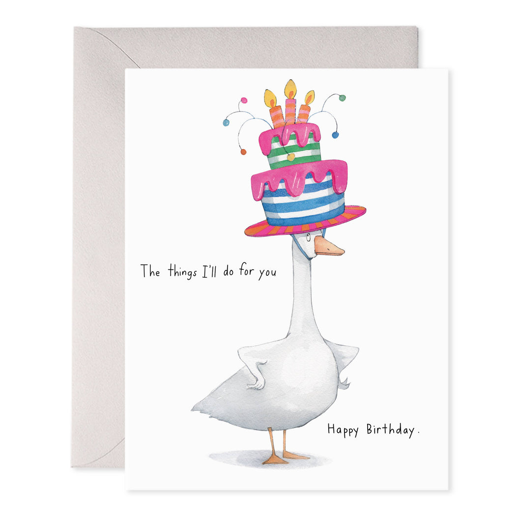 Goose Cake Hat Birthday Greeting Card