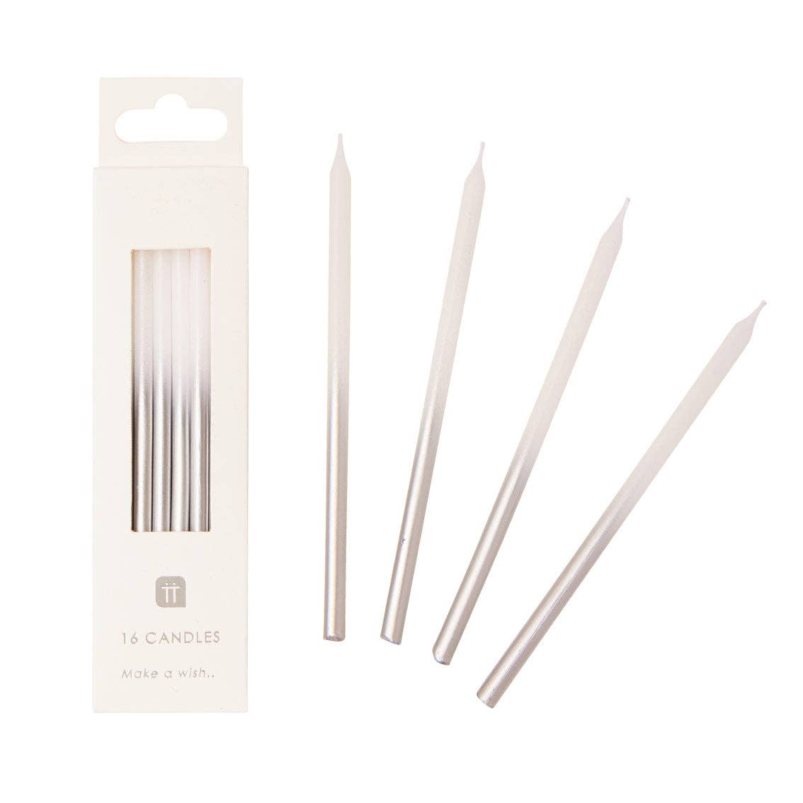 White & Silver Candles - 16 Pack | Birthday Party |