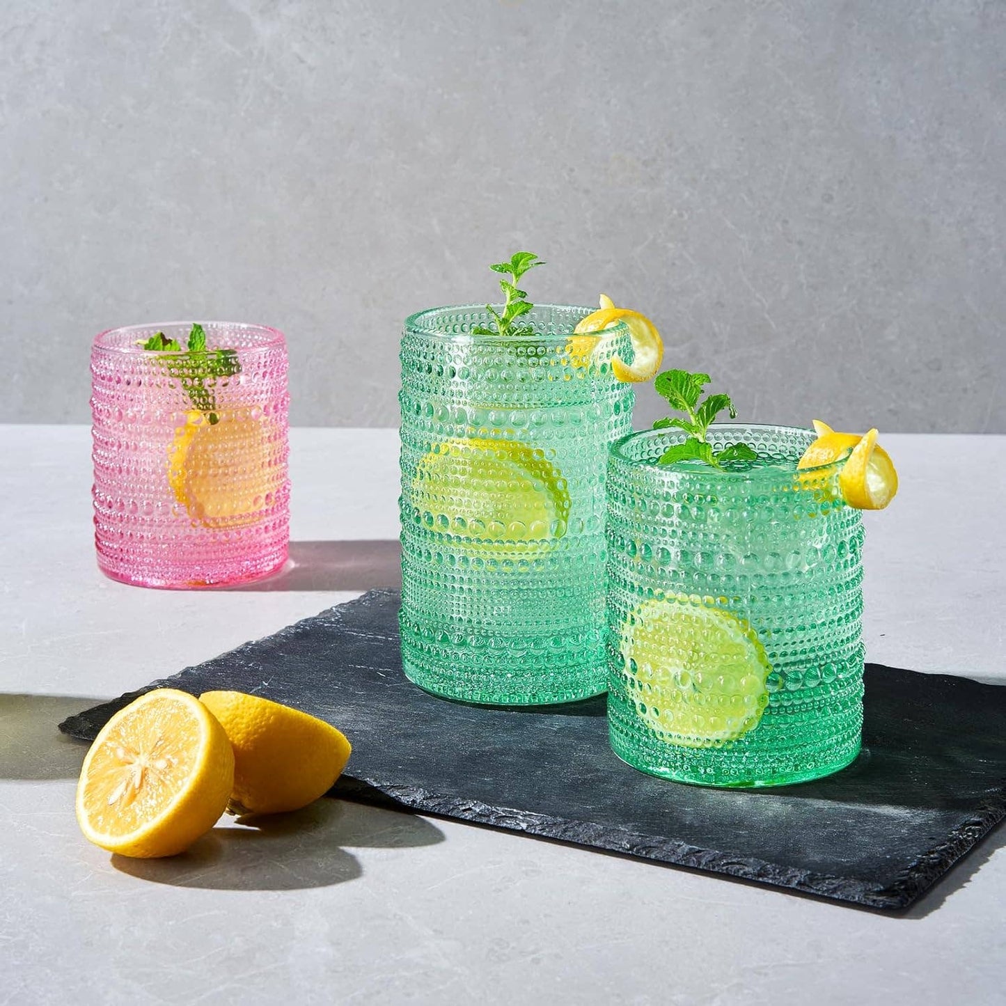 Hobnail Drinking Glasses Colored Beaded Drinking Set of 12