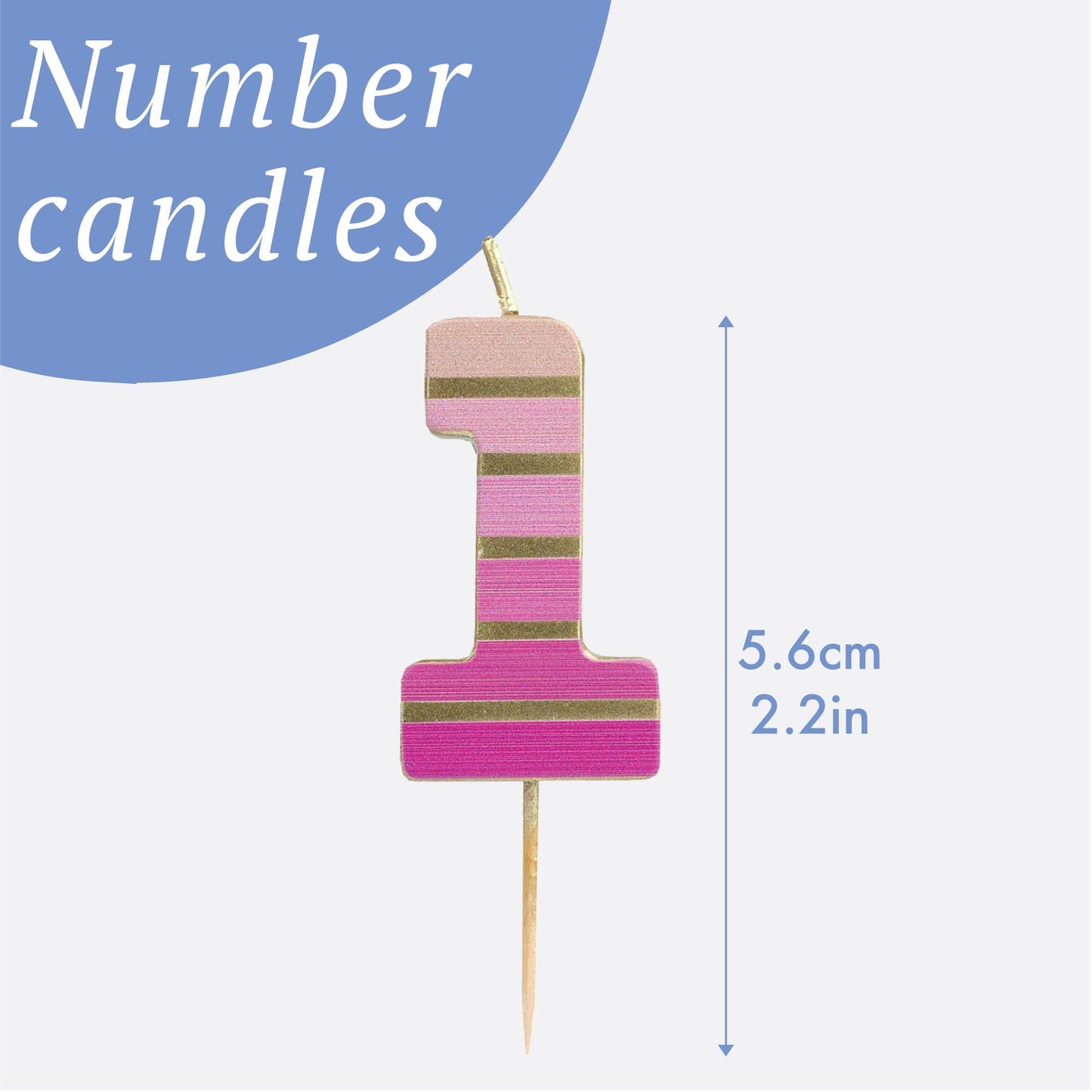 Pink & Gold Number Birthday Candle - 1 | Cake Candles |