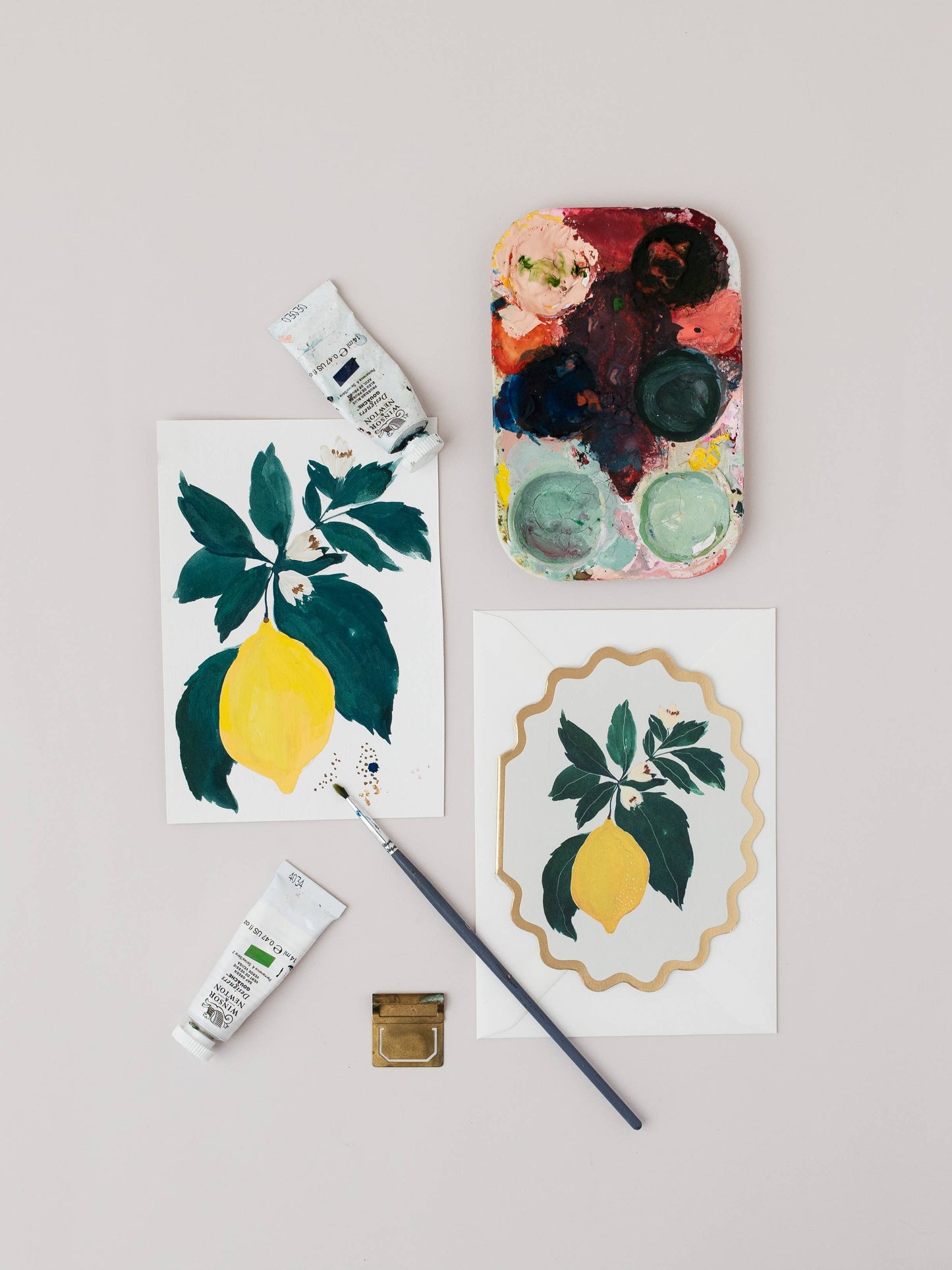 LEMON BOTANICAL FRUIT SCALLOP DIE CUT CARD