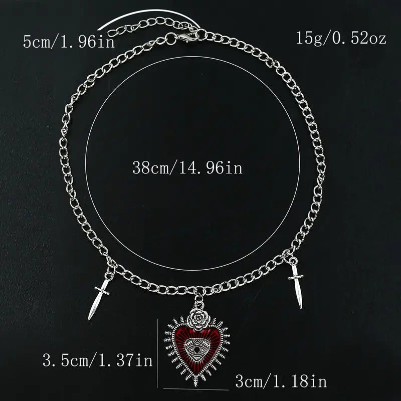 Gothic Punk Style Heart &amp; Sword Pendant Necklace