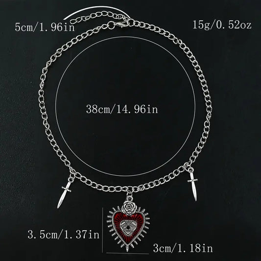 Gothic Punk Style Heart &amp; Sword Pendant Necklace