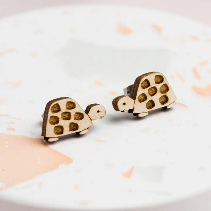 Wooden Turtle Stud Earrings