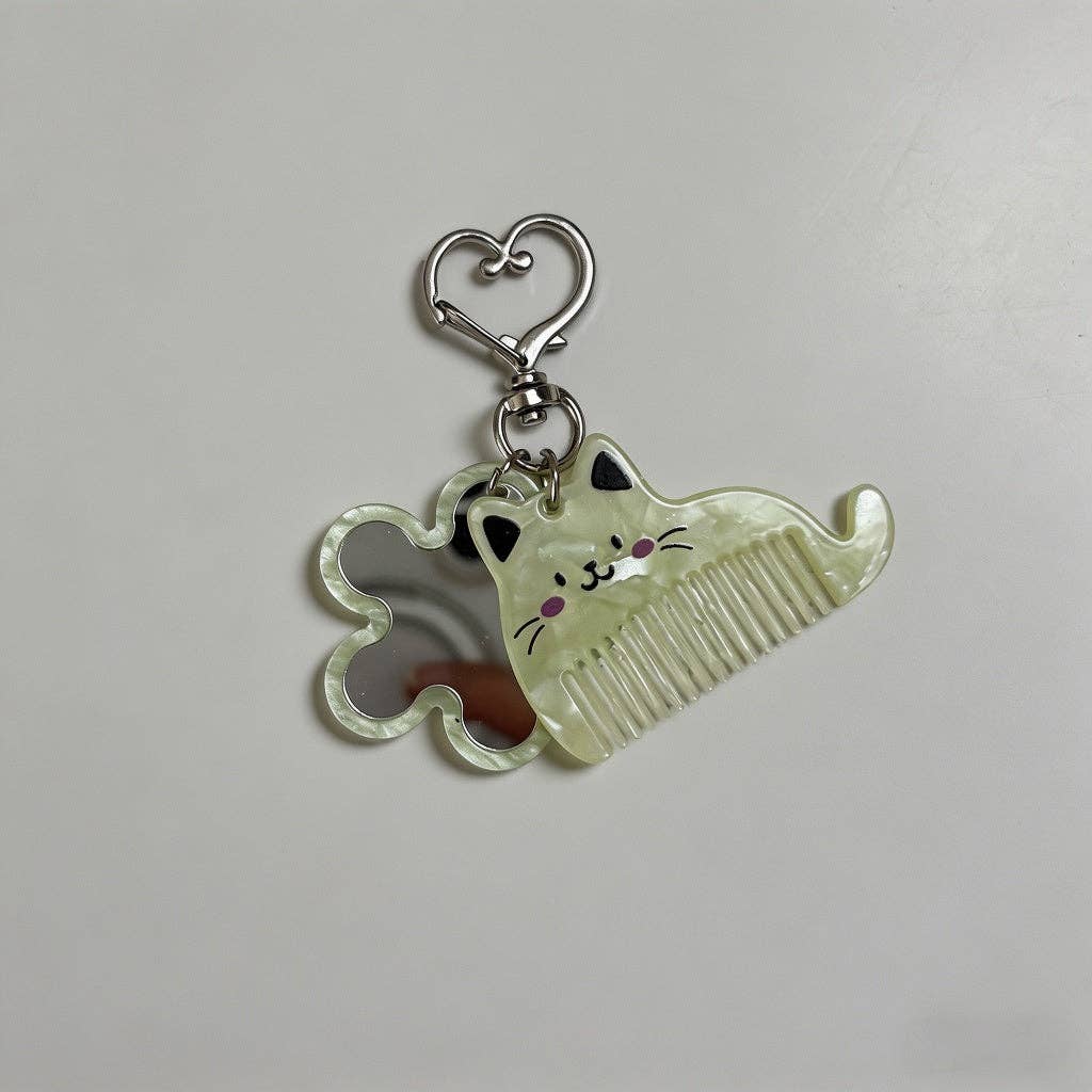 Kawaii Cat Ear Comb & Mirror Keychain