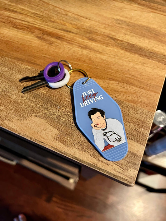 Harry Styles Just Keep Driving Motel Keychain
