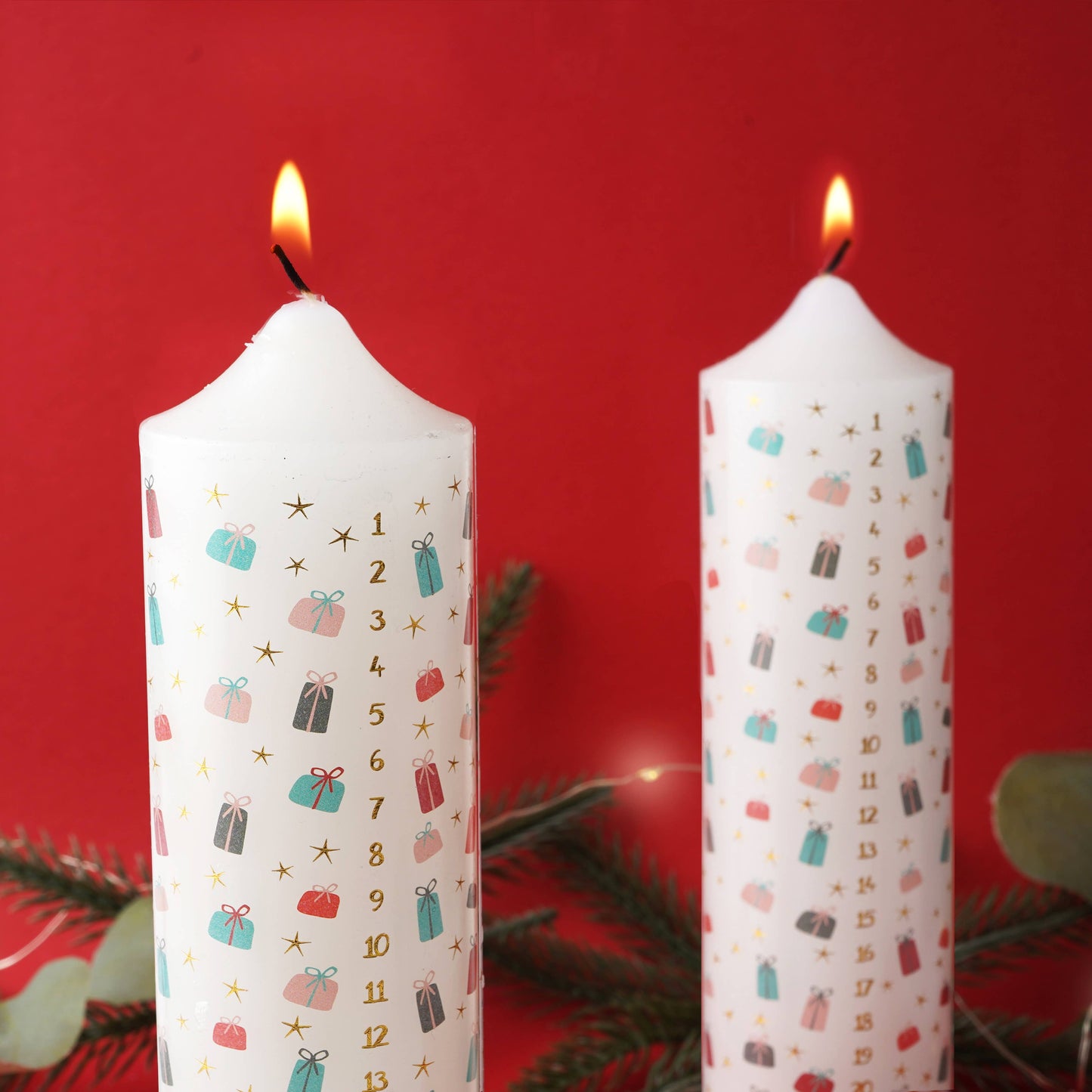 Christmas Presents Pack of 2 Pillar Advent Candles