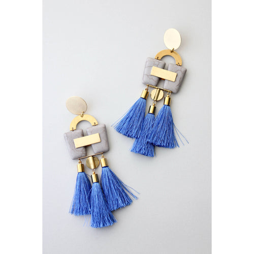 GNDE122E gray and blue tassel post earrings - Front & Company: Gift Store