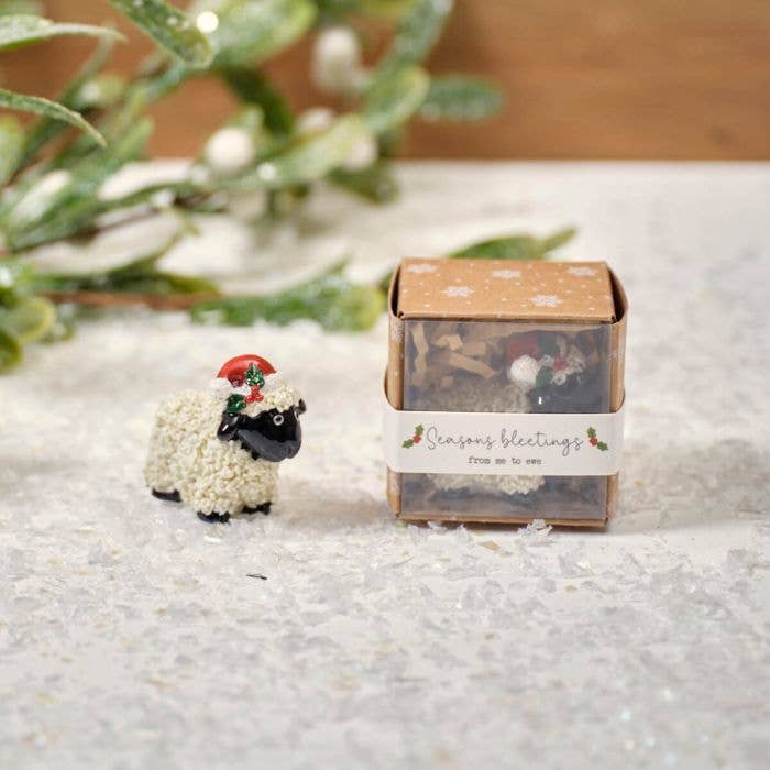 Christmas Tiny World Resin Sheep Keepsake Ornament With Gift Box **